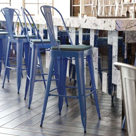 Flash Furniture 30" Blue Metal Counter Stool-Teal Poly Seat CH-31320-30GB-BL-PL2C-GG